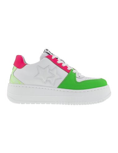 2Star Sneakers Queen Low Bianco Verde Rosa Fluo