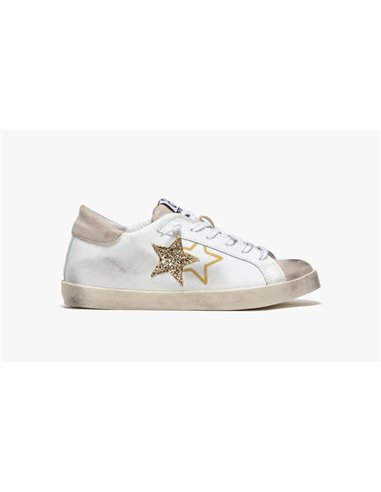 2Star Sneaker Low Bianco/Crosta Beige Glitter